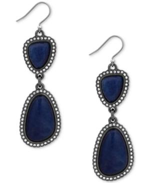 Lucky Brand Hematite-tone Pave & Blue Stone Double Drop Earrings