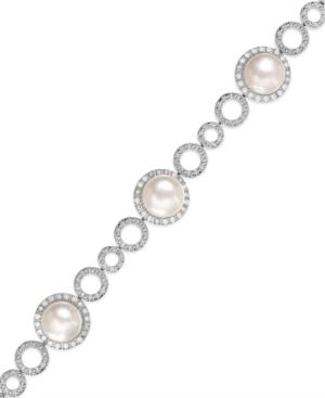 Belle De Mer Cultured Freshwater Pearl (12mm) And Cubic Zirconia Bracelet In Silver-plated Brass