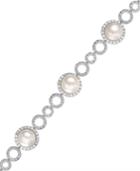 Belle De Mer Cultured Freshwater Pearl (12mm) And Cubic Zirconia Bracelet In Silver-plated Brass