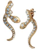 Betsey Johnson Gold-tone Iridescent Stone Snake Front And Back Earrings
