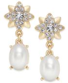 Charter Club Gold-tone Crystal & Imitation Pearl Drop Earrings, Only At Macy's