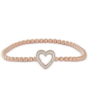 Wrapped Diamond Heart Stretch Bead Bracelet (1/6 Ct. T.w) In 14k Rose Gold Over Sterling Silver