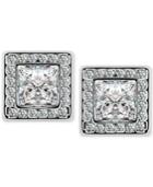 T Tahari Silver-tone Crystal Square Button Earrings
