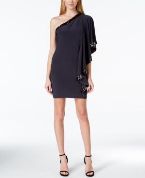 B & A By Betsy & Adam One-sleeve Sequin Off-the-shoulder Dress