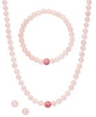 Rose Quartz Jewelry Set, Sterling Silver Rose Quartz And Crystal Bead Necklace, Bracelet And Earrings Set