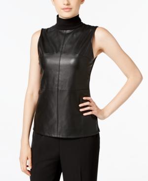 Calvin Klein Faux-leather Mock-neck Top