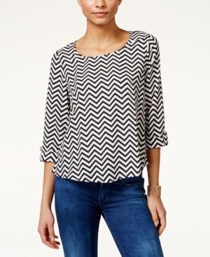 Ny Collection Petite High-low Chevron-print Top
