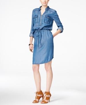 Inc International Concepts Drawstring Chambray Shirt Dress, Only At Macy's