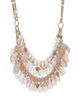 Catherine Malandrino Women's Pink Rhinestone Yellow Gold-tone Double Layered Chain Necklace