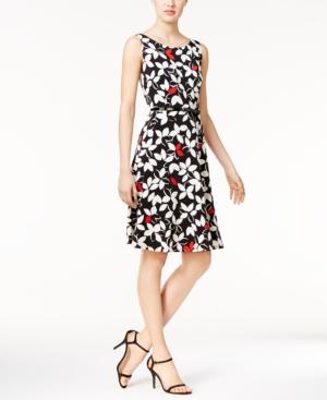 Nine West Belted Floral-print A-line Dress