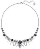 Swarovski Silver-tone Black Crystal And Imitation Pearl Pave Collar Necklace