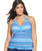 Profile By Gottex Plus Size Printed Ruffle-trim Tankini Top Women's Swimsuit