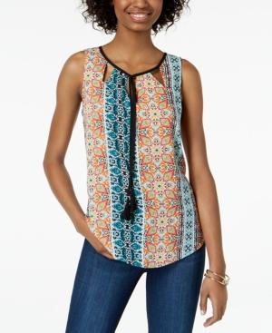 Bcx Juniors' Sleeveless Printed Tassel Top