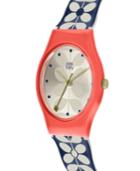 Orla Kiely Watch, Navy 60's Stem Print Strap With Buckle Closure