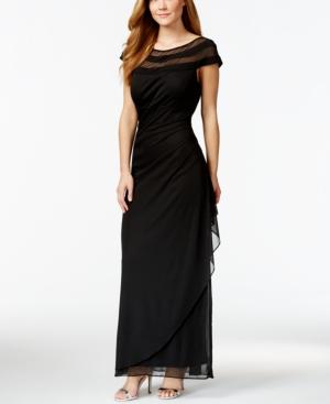Msk Illusion-yoke Draped Chiffon Gown