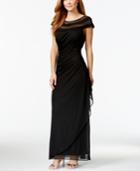 Msk Illusion-yoke Draped Chiffon Gown