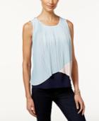 Ny Collection Petite Pleated Colorblocked Popover Blouse