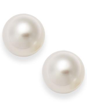 White South Sea Pearl Stud Earrings In 14k Gold (9mm)