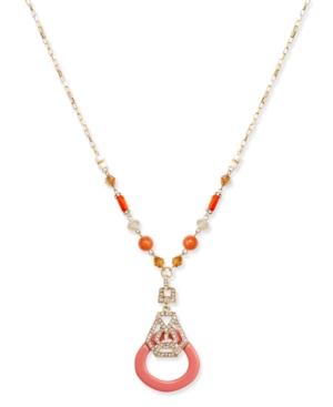 Inc International Concepts Gold-tone Pink Lucite And Crystal Hoop Pendant Necklace, Only At Macy's