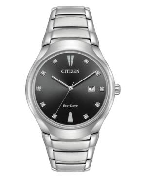 Citizen Eco-drive Men's Diamond-accent Silver-tone Stainless Steel Bracelet Watch 40mm