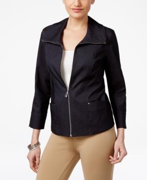 Jm Collection Petite Denim Zip-up Blazer, Only At Macy's