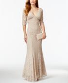 R & M Richards V-neck Glitter Lace Trumpet Gown