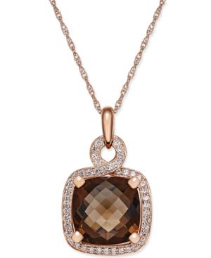 Smoky Quartz (6-1/6 Ct. T.w.) And Diamond (1/3 Ct. T.w.) Pendant Necklace In 14k Rose Gold
