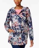 Charter Club Petite Floral-print Packable Hooded Utility Raincoat, Only At Macy's