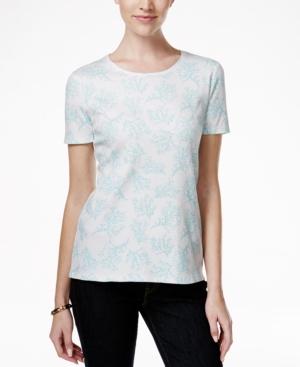 Charter Club Pima Cotton Tee, Blue Coral Print