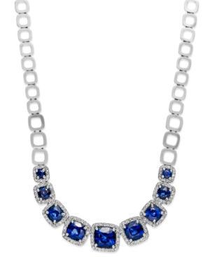 Velvet Bleu By Effy Manufactured Diffused Sapphire (6-1/3 Ct. T.w.) And Diamond (5/8 Ct. T.w.) Square Necklace In 14k White Gold