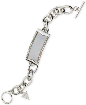 Guess Silver-tone Crystal Plaque Id Link Bracelet