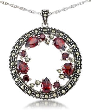 Garnet (2-3/8 Ct. T.w.) & Marcasite Pendant On 18 Chain In Sterling Silver
