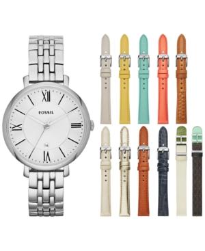 Fossil Women's Jacqueline Stainless Steel Bracelet & Leather Straps Watch Set 36mm Es3963set