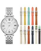 Fossil Women's Jacqueline Stainless Steel Bracelet & Leather Straps Watch Set 36mm Es3963set