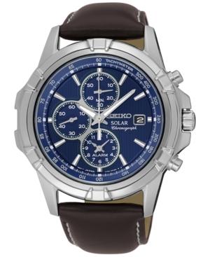 Seiko Men's Solar Chronograph Brown Leather Strap Watch 43mm Ssc455