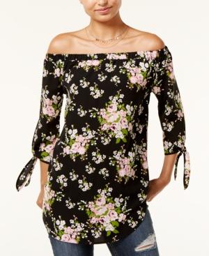 Miss Chievous Juniors' Floral-print Off-the-shoulder Top