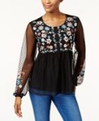 Style & Co Embroidered Swiss Dot Mesh Blouse, Created For Macy's