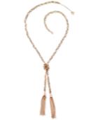 Guess Rose Gold-tone Faux Leather Tassel Lariat Necklace