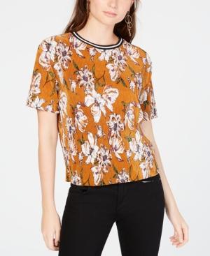 Gypsies & Moondust Juniors' Floral-printed Micropleated Top
