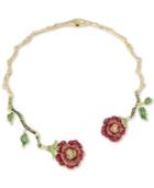 Betsey Johnson Gold-tone Multicolor Crystal Rose 18 Collar Necklace