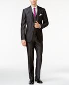 Kenneth Cole Reaction Charcoal Sharkskin Stripe Vested Slim-fit Suit