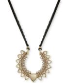 Lucky Brand Gold-tone White Stone Black Leather Pendant Necklace