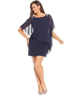 Xscape Plus Size Embellished Capelet Mini Dress
