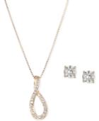 Anne Klein Gold-tone Crystal Loop Pendant Necklace And Crystal Stud Earrings