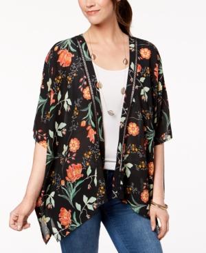 Style & Co Printed Crochet-trim Kimono, Created For Macy's