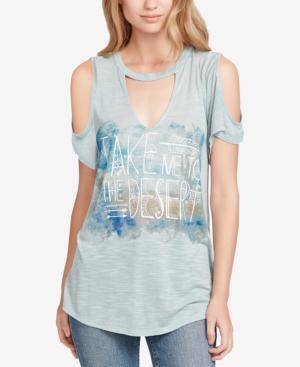 Jessica Simpson Juniors' Ula Desert Cold-shoulder Graphic T-shirt