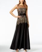 Tahari Asl Embroidered Illusion Gown