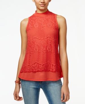 Belle Du Jour Juniors' Lace Mock-turtleneck Top