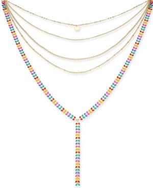 I.n.c. Gold-tone Colored Stone Multi-row Lariat Necklace, 12 + 3 Extender, Created For Macy's