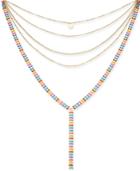 I.n.c. Gold-tone Colored Stone Multi-row Lariat Necklace, 12 + 3 Extender, Created For Macy's
